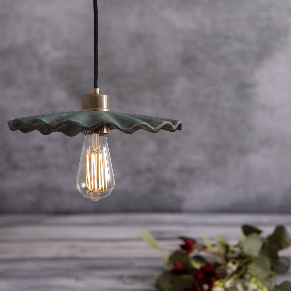 Kapok Pendant Light - Blue Earth Finish with Antique Brass Details