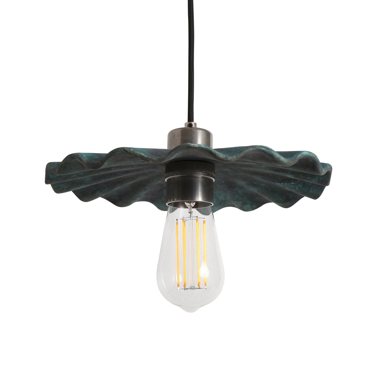 Kapok Pendant Light - Blue Earth Finish with Antique Brass Details