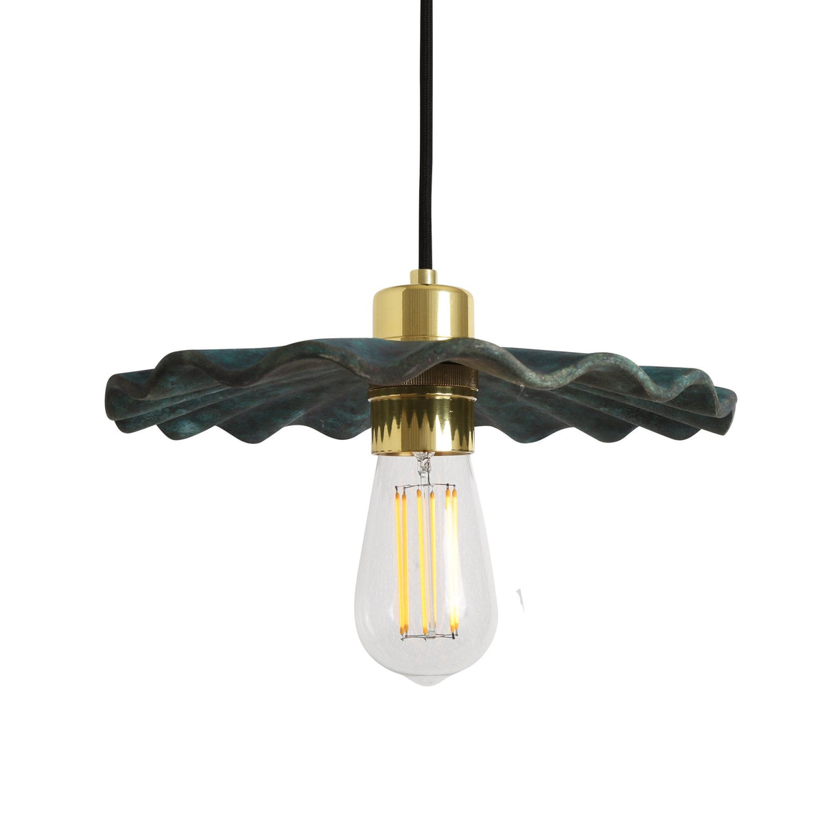 Kapok Pendant Light - Blue Earth Finish with Antique Brass Details