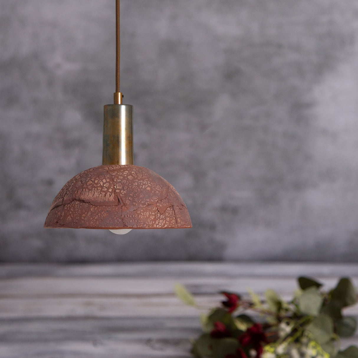 Rustic Kauri Pendant with Red Iron and Antique Brass Finish