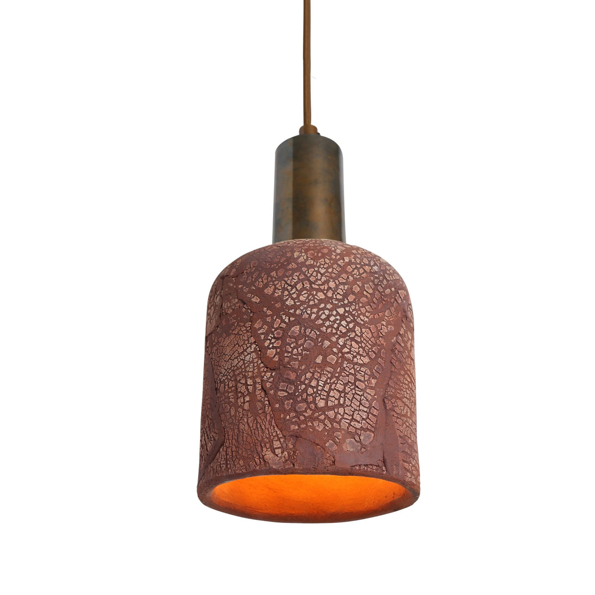 Rustic Ruby Ceramic Pendant Light - Red Iron & Antique Brass