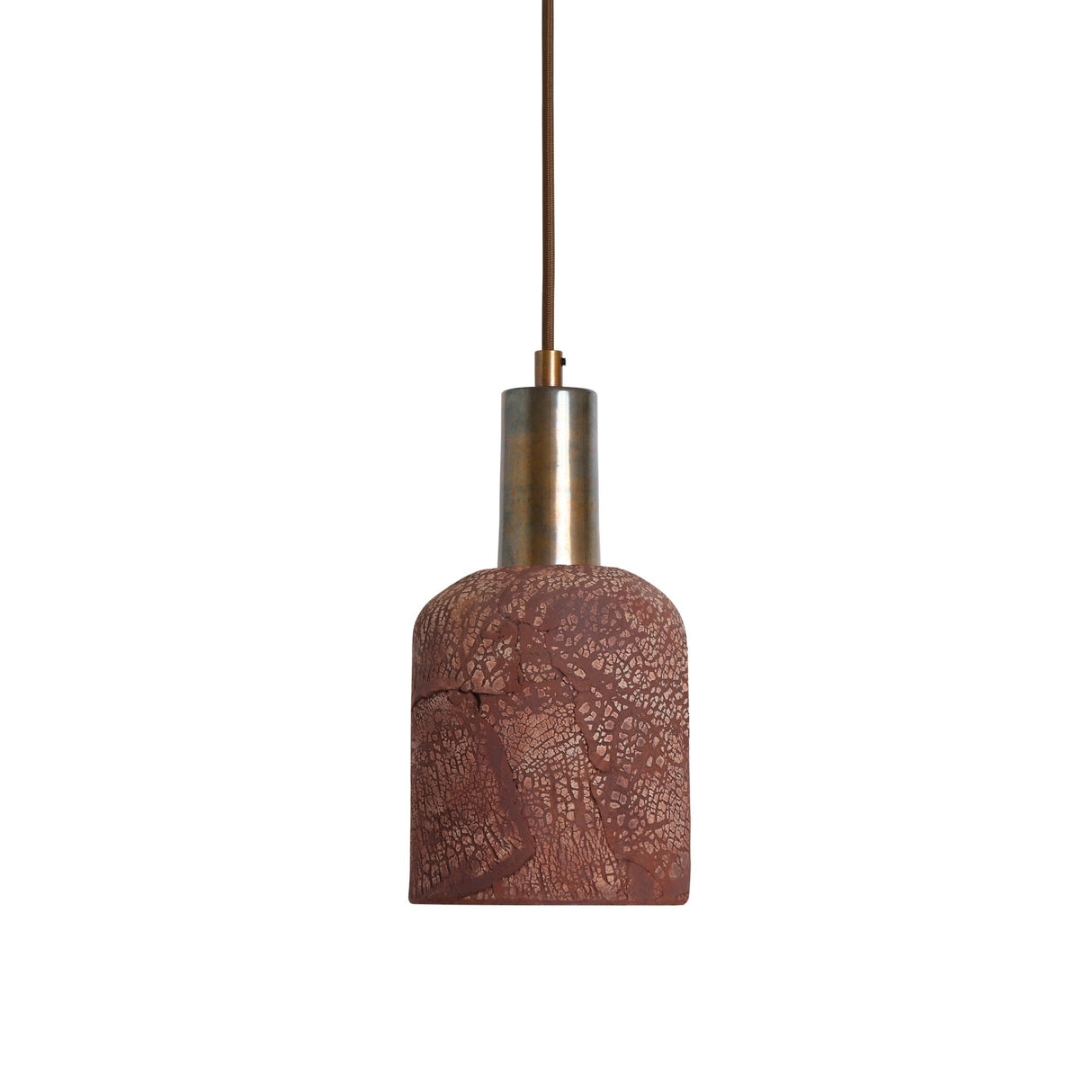 Rustic Ruby Ceramic Pendant Light - Red Iron & Antique Brass