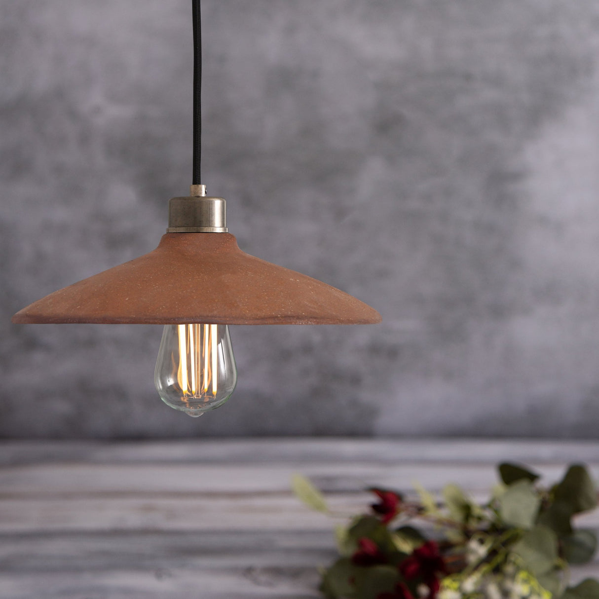 Pyrus Pendant - Textured Ceramic in Red Iron and Antique Brass