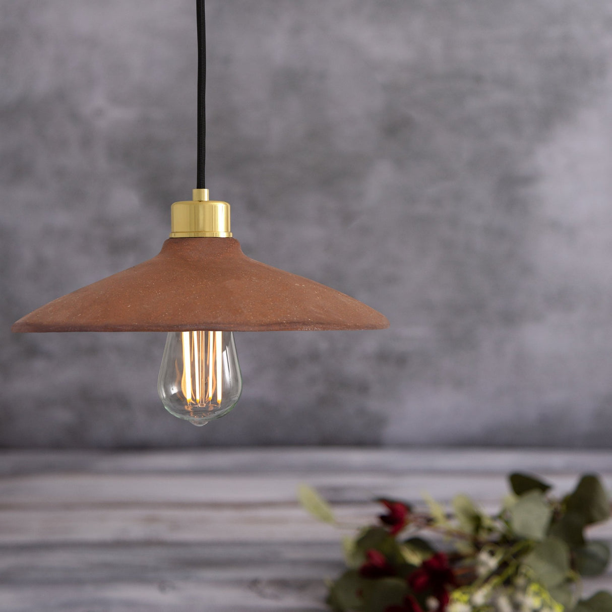 Pyrus Pendant - Textured Ceramic in Red Iron and Antique Brass