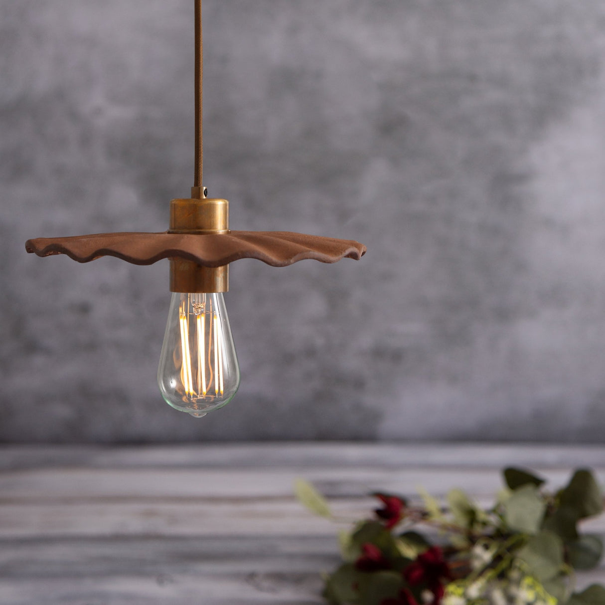 Antique Brass Vintage Pendant - Red Iron Finish