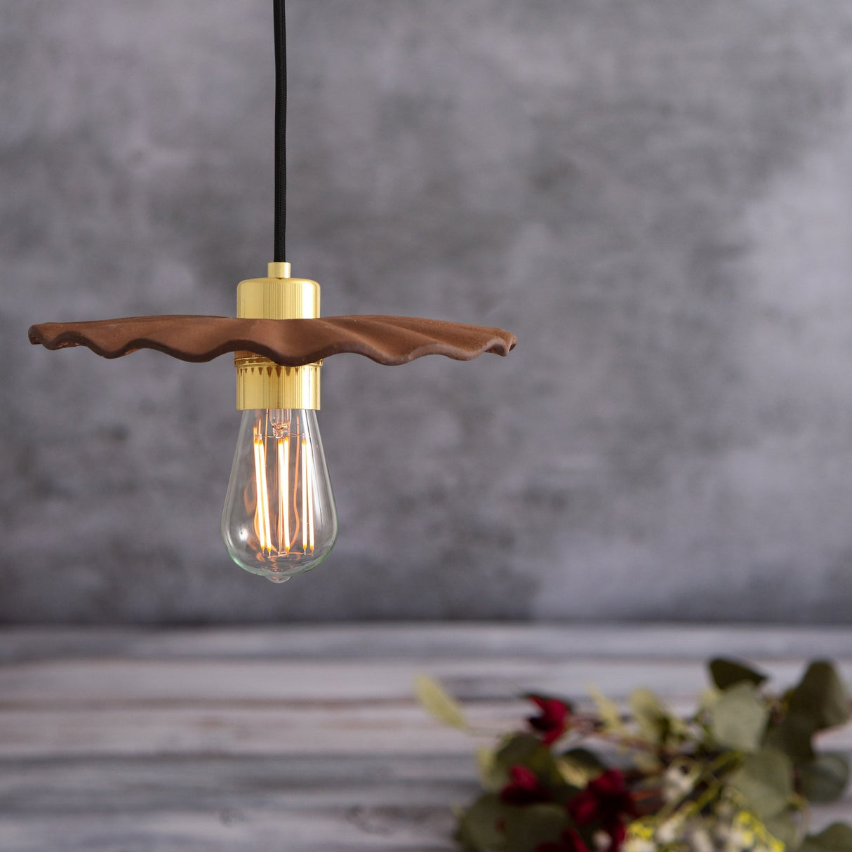 Antique Brass Vintage Pendant - Red Iron Finish