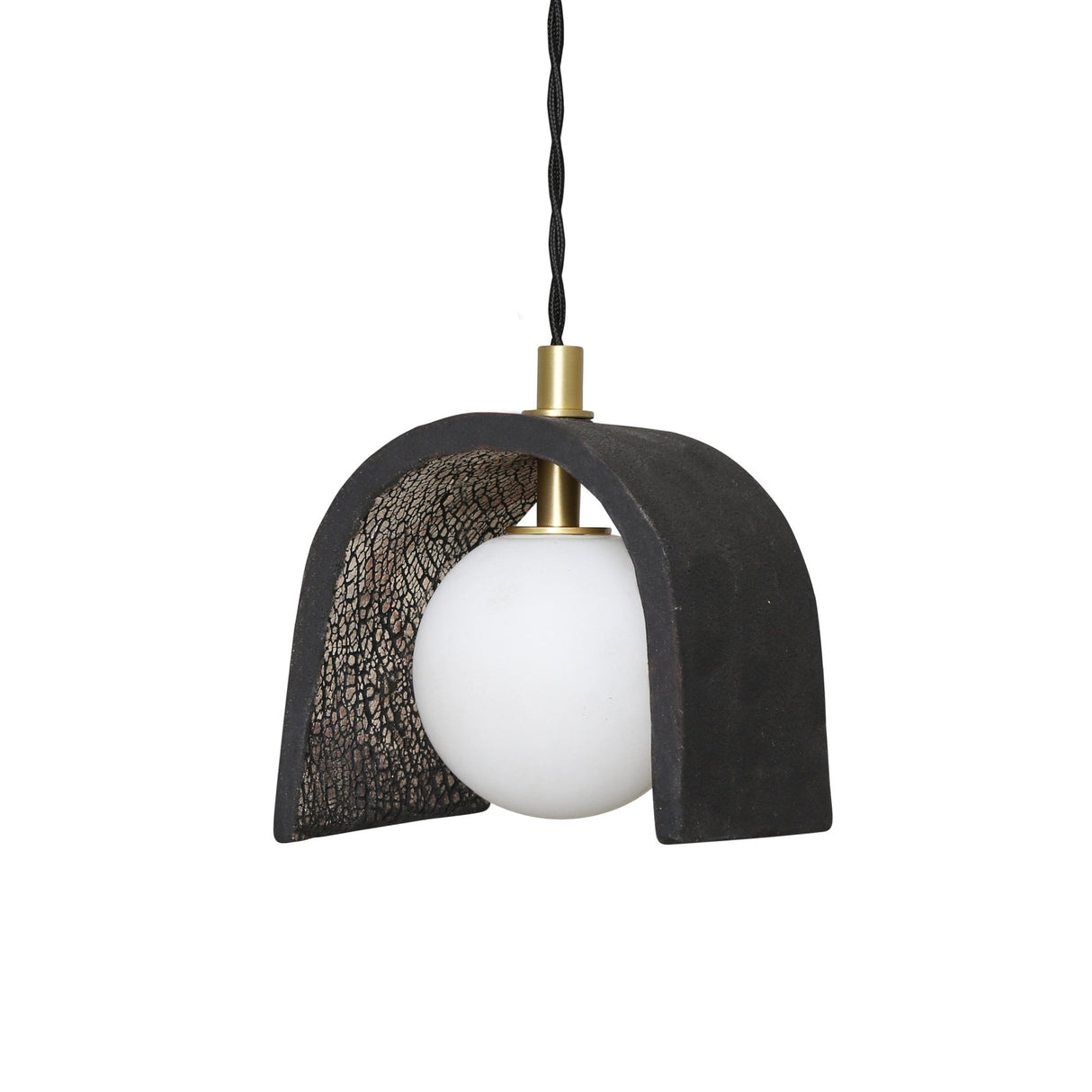 Tansy Pendant Light - Black Clay with Antique Brass Detailing