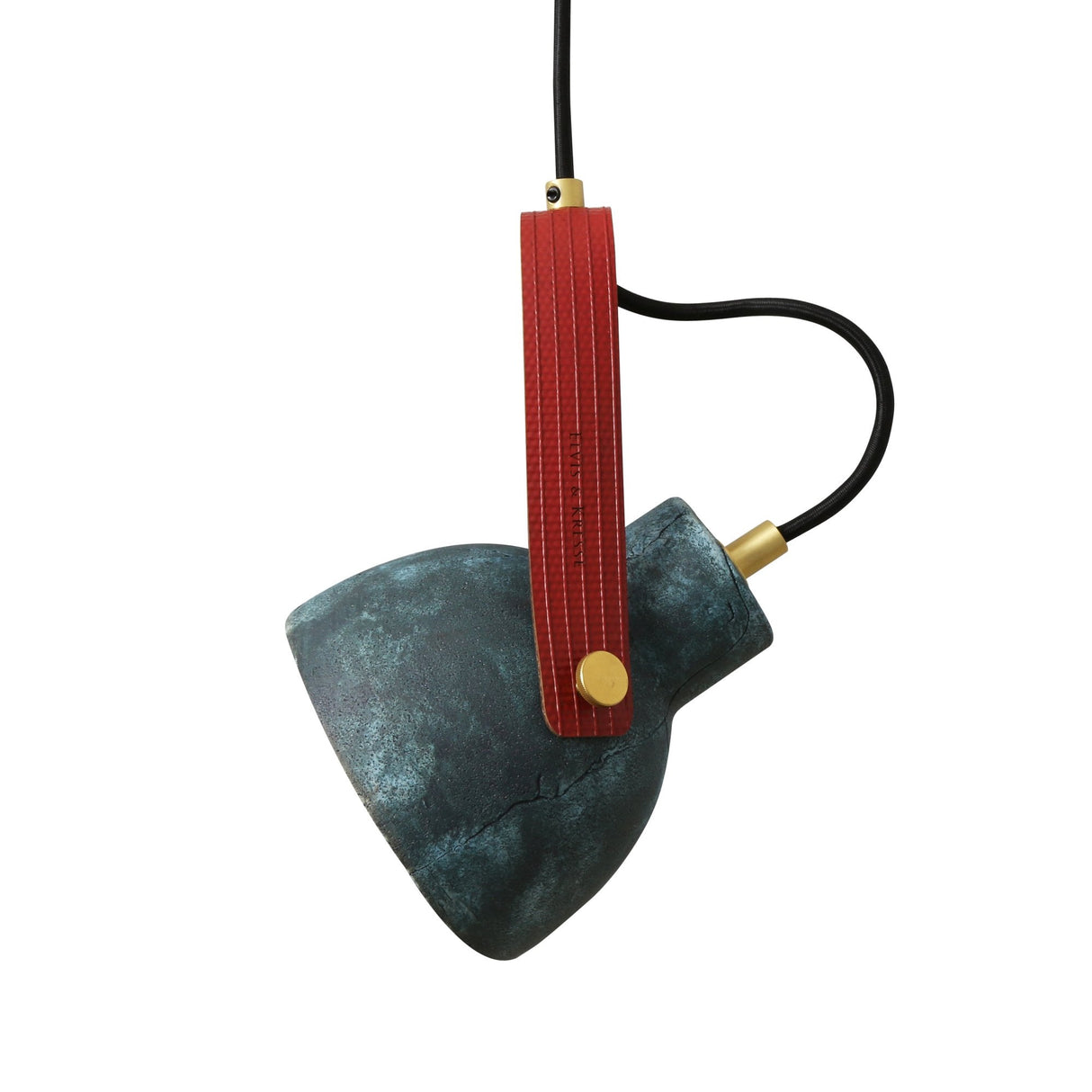 Pera Pendant - Azure Earth, Vintage Brass, Crimson Strap