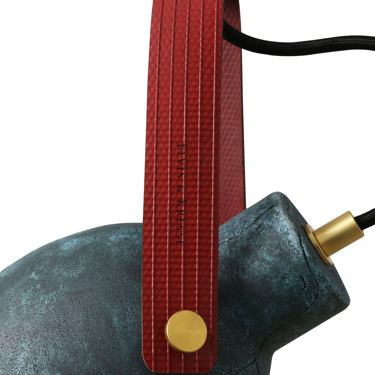 Pera Pendant - Azure Earth, Vintage Brass, Crimson Strap