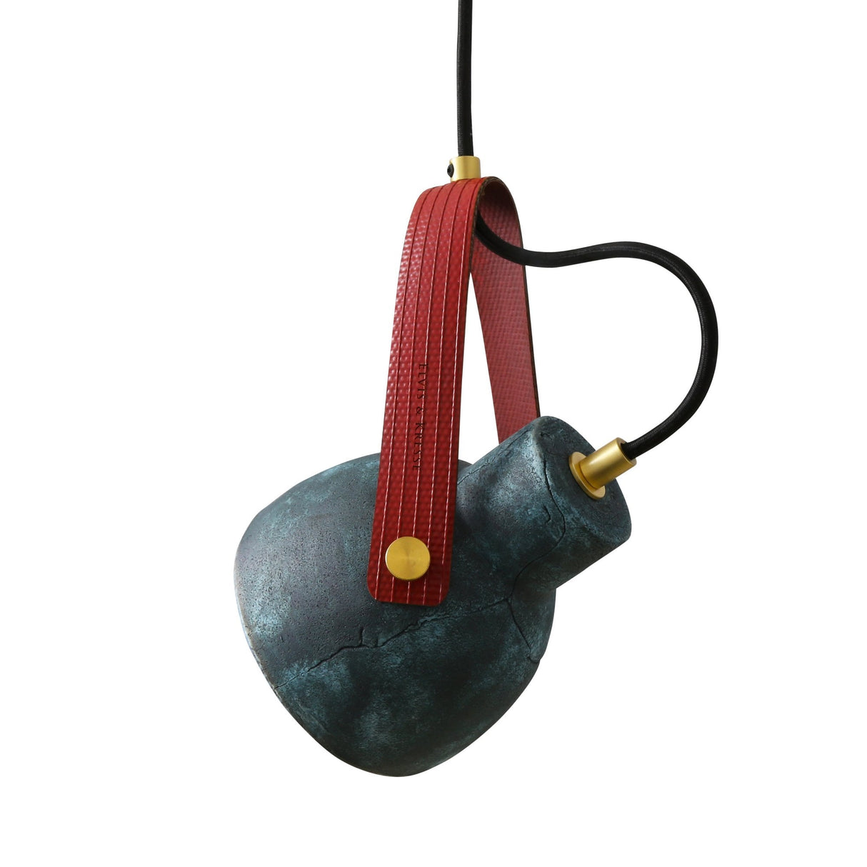 Pera Pendant - Azure Earth, Vintage Brass, Crimson Strap