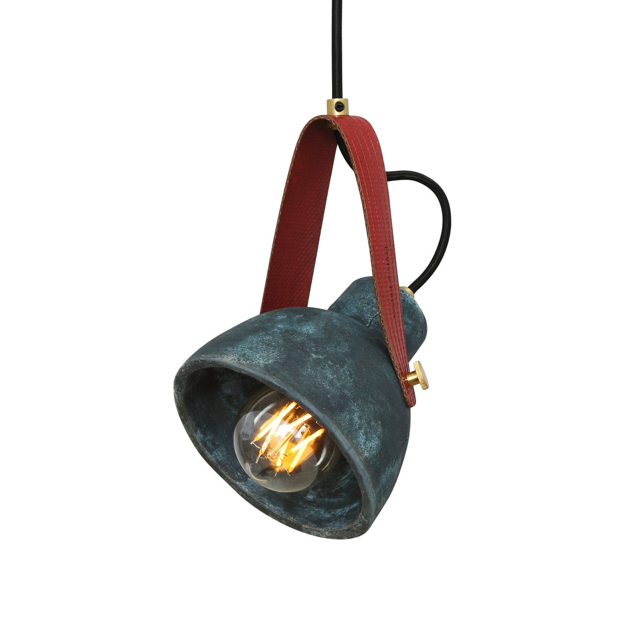 Pera Pendant - Azure Earth, Vintage Brass, Crimson Strap