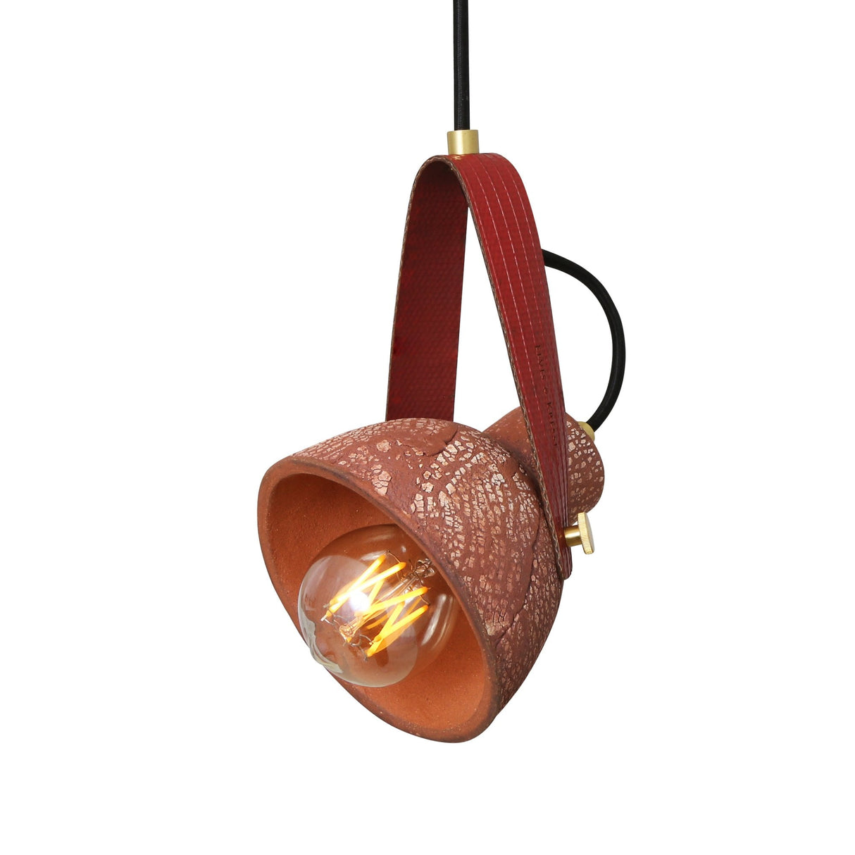 Red Ceramic Cone Pendant with Antique Brass Accents