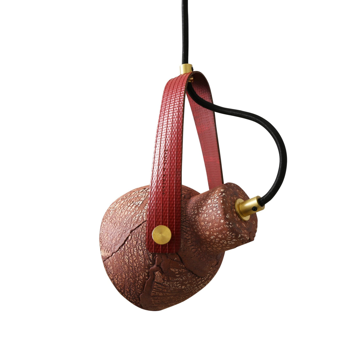 Red Ceramic Cone Pendant with Antique Brass Accents