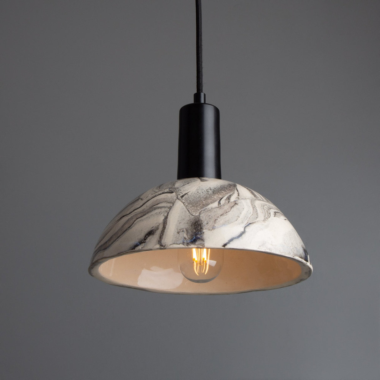 Kauri Marbled Ceramic Pendant Light with Antique Brass Finish