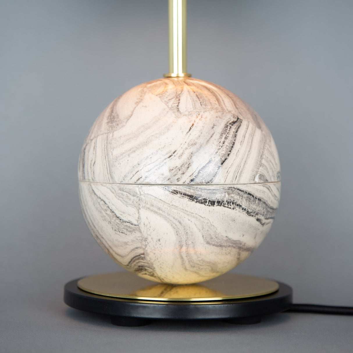 Byrd Marbled Ceramic Globe Lamp, Brass & Black Matte Finish