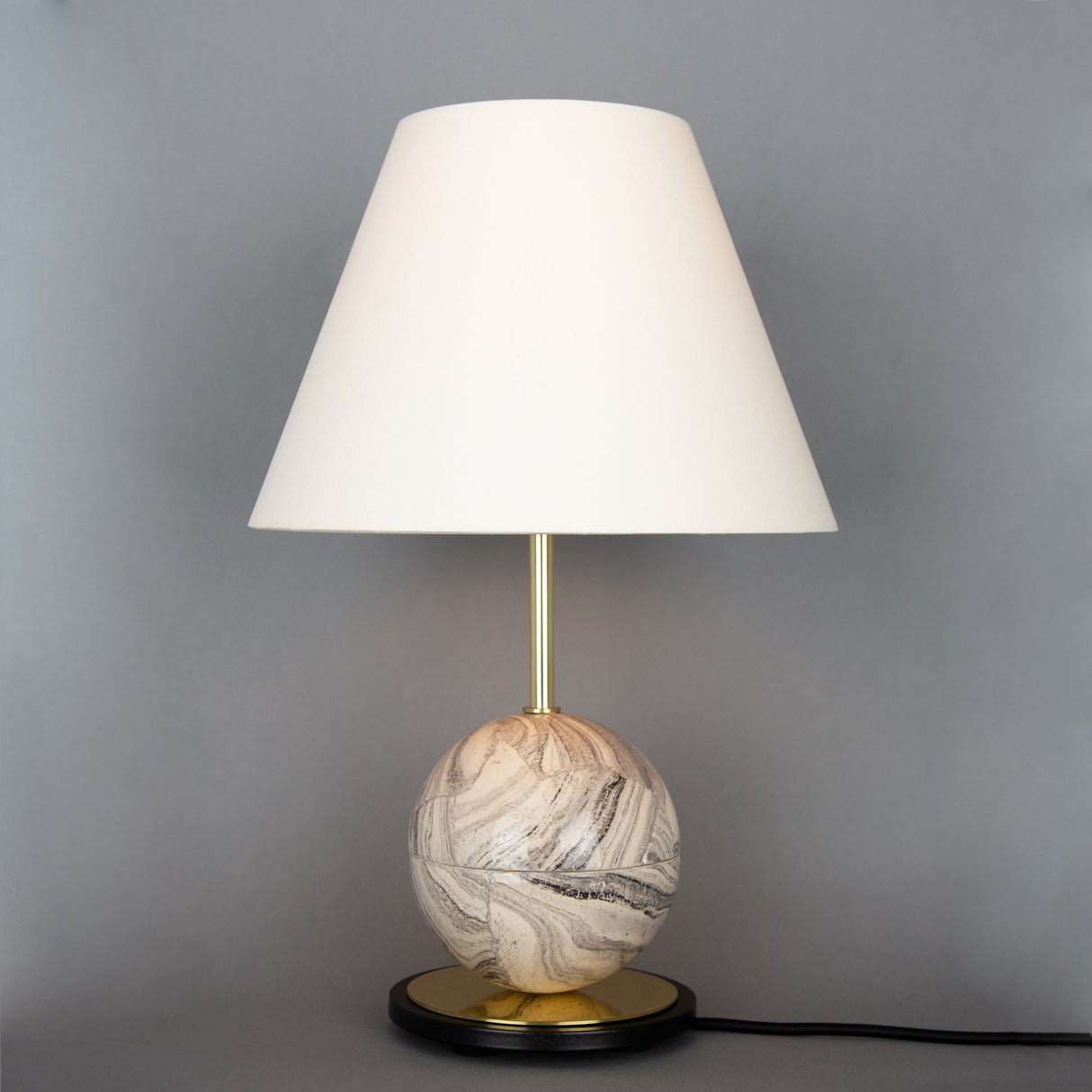 Byrd Marbled Ceramic Globe Lamp, Brass & Black Matte Finish