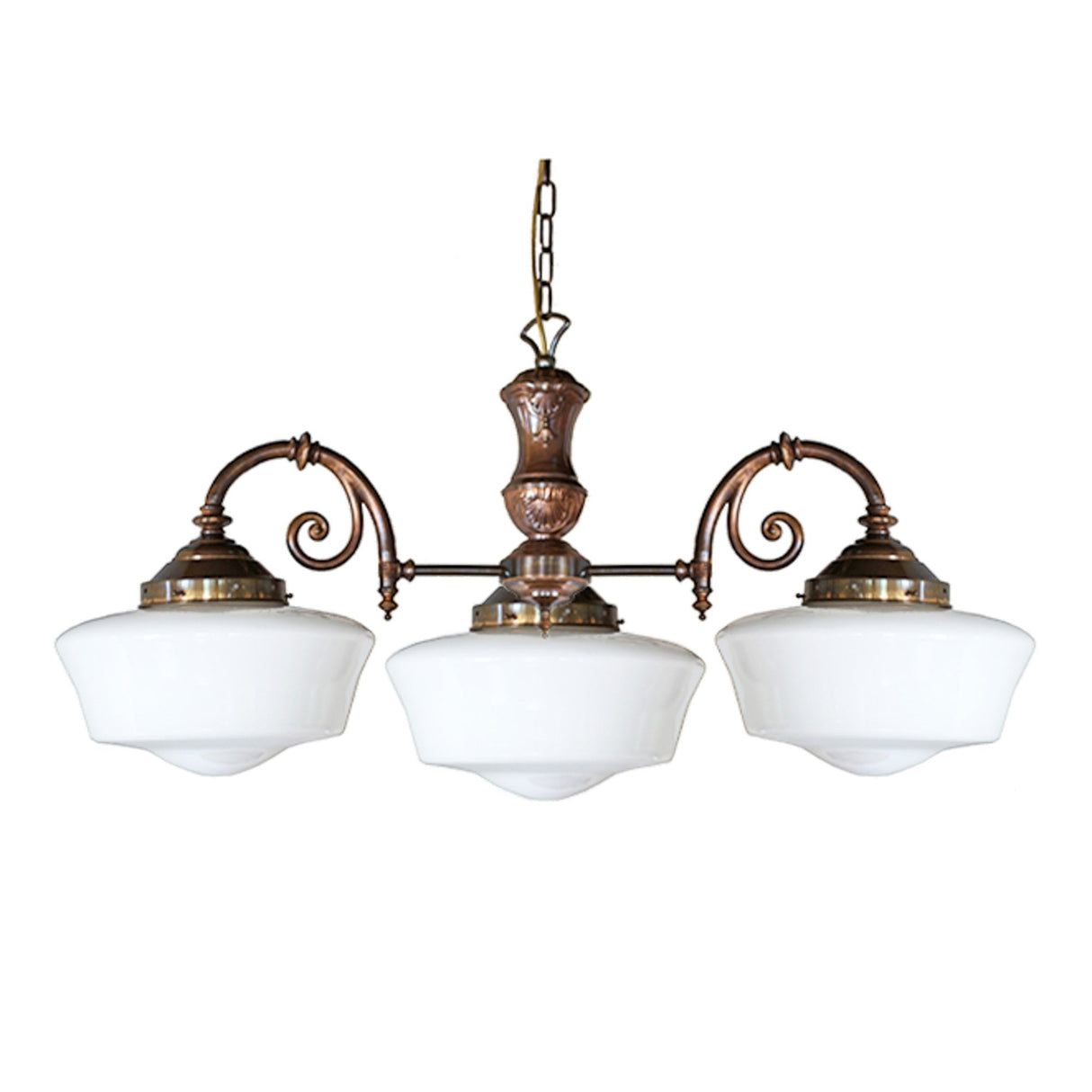 Vintage Schoolhouse Brass 3-Arm Chandelier