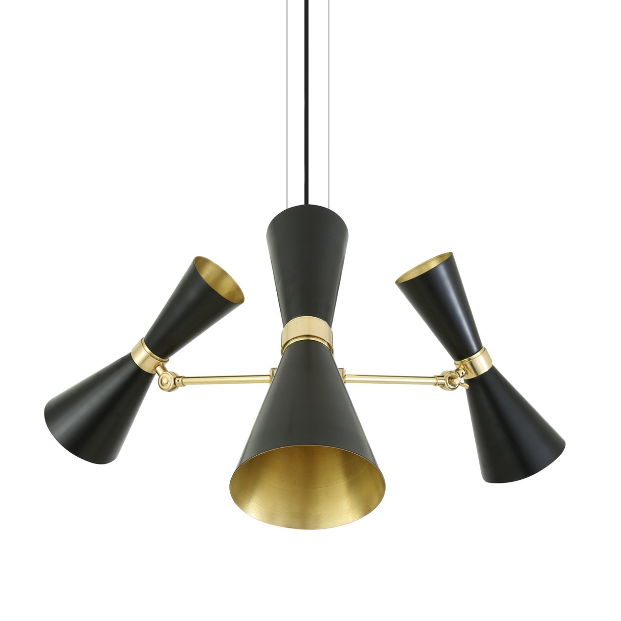 Elegant Cairo Triple Arm Chandelier in Polished Brass and Matte Black