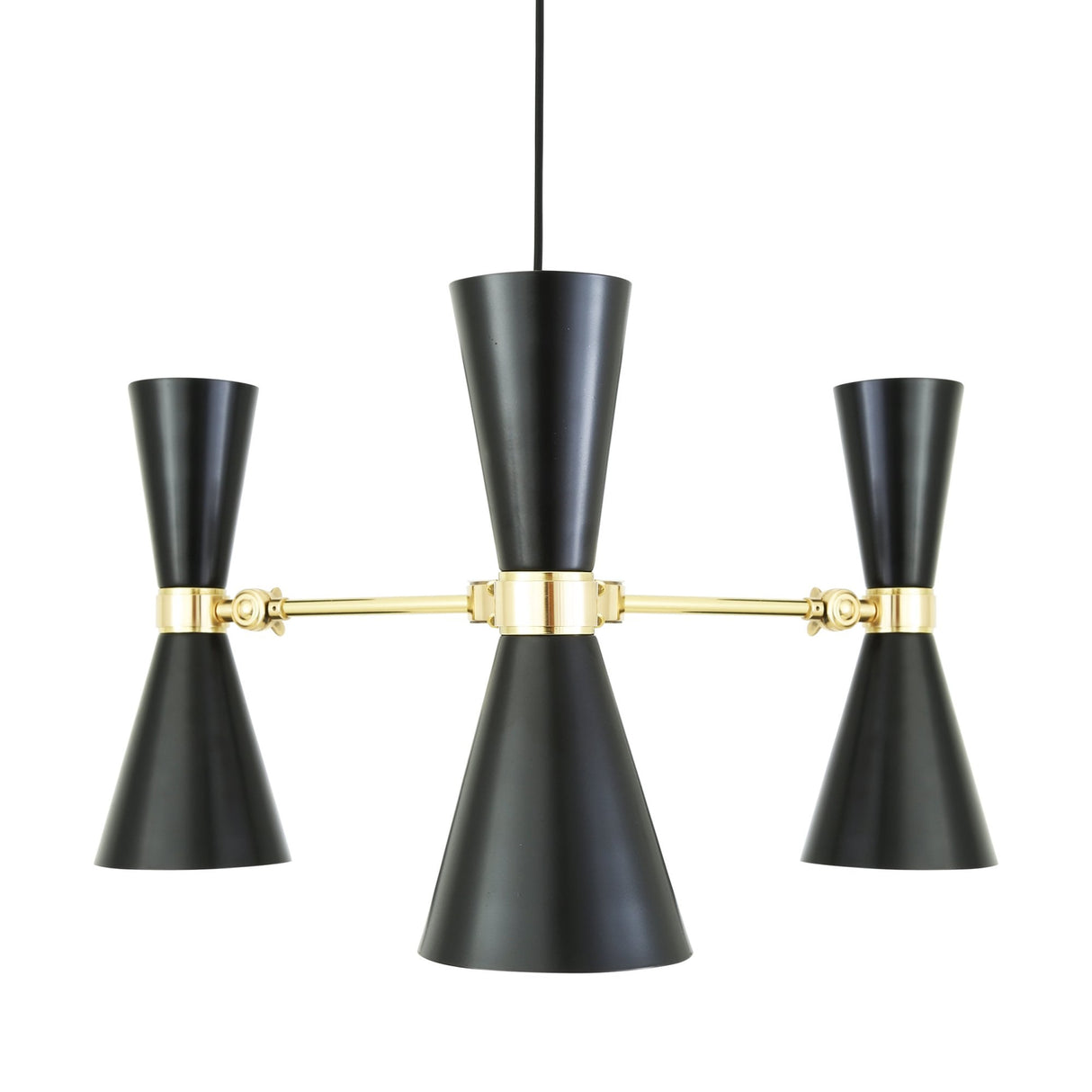 Elegant Cairo Triple Arm Chandelier in Polished Brass and Matte Black