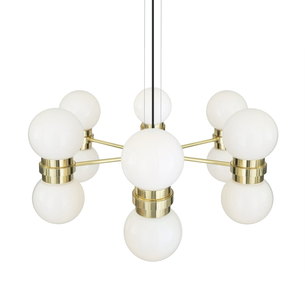 Eske Antique Brass 6 Arm Chandelier with Clear Glass Orbs