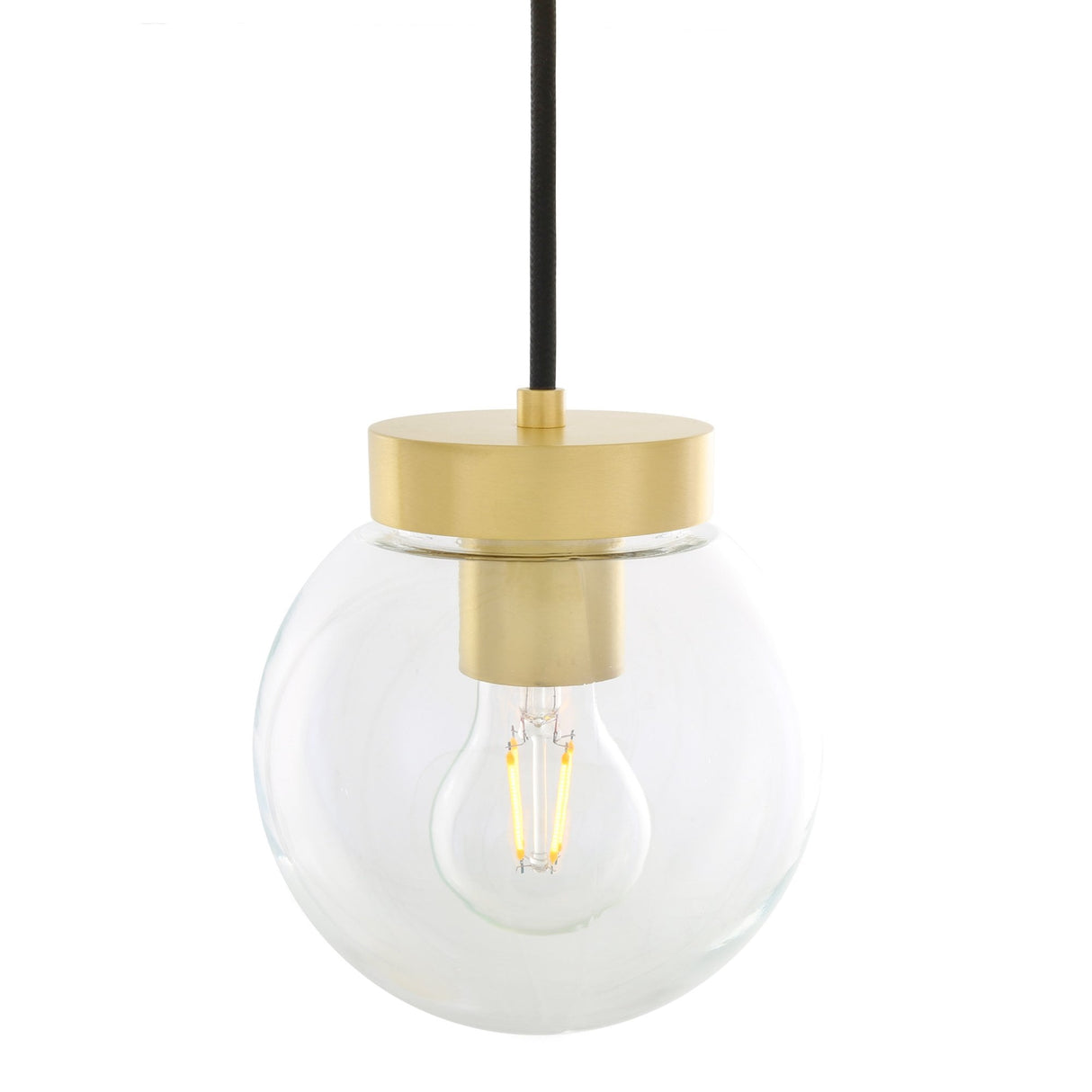Agusta 5-Light Chandelier in Antique Brass with Clear Glass Globes