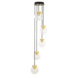 Agusta 5-Light Chandelier in Antique Brass with Clear Glass Globes