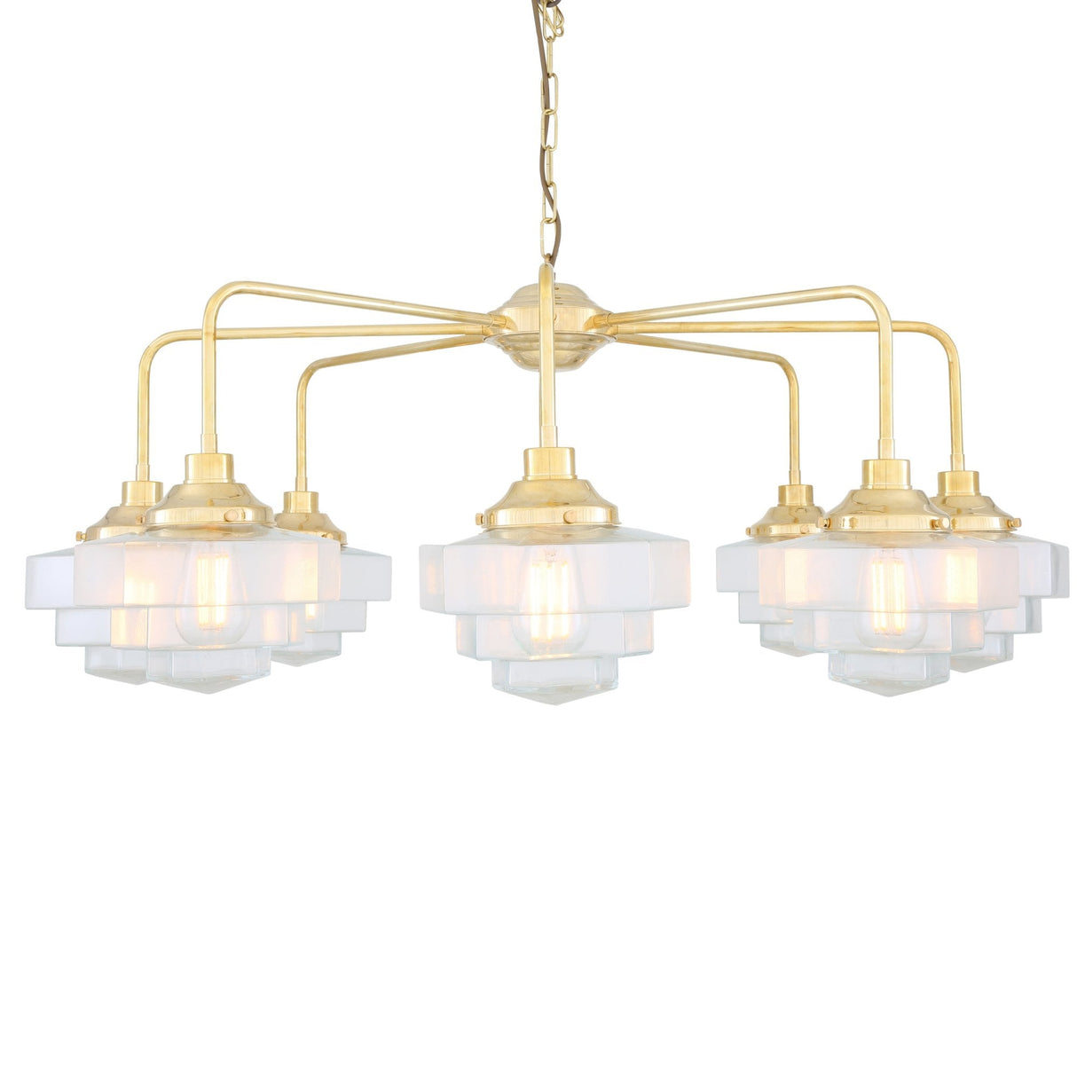 Siena 8 Arm Art Deco Chandelier in Antique Brass Finish