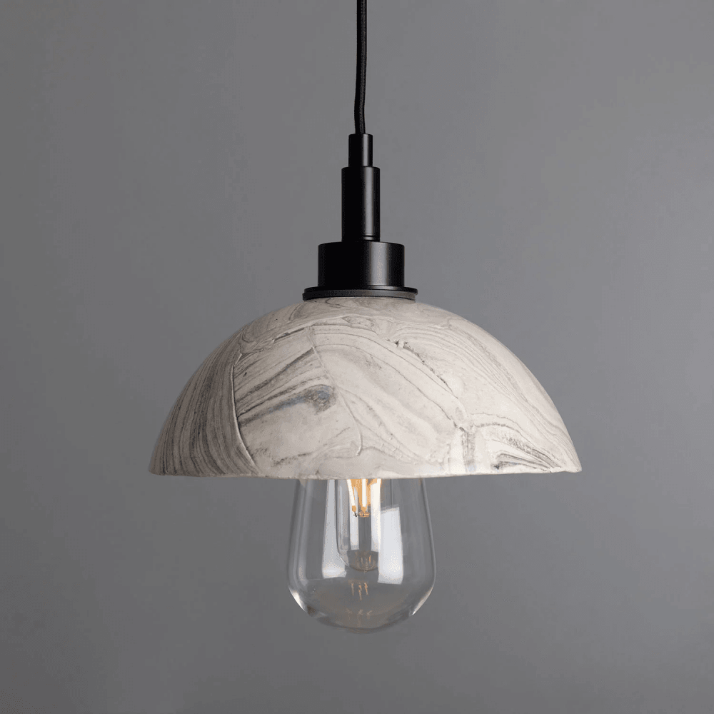 Kingii Marbled Dome Pendant in Antique Brass Finish