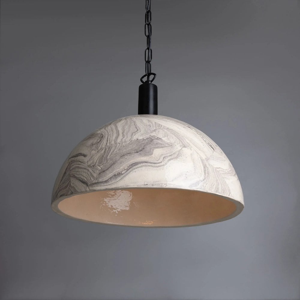Kauri Marbled Ceramic Pendant Light with Antique Brass Finish - 37cm
