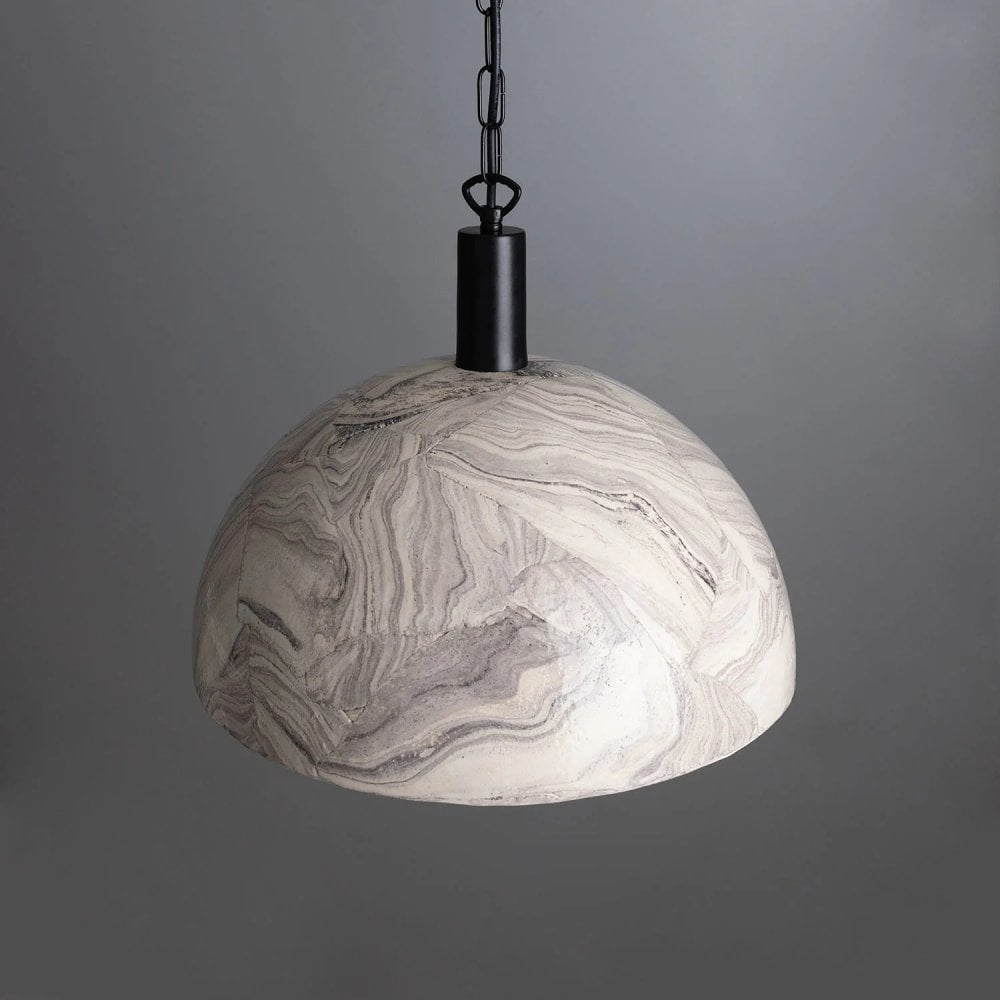 Kauri Marbled Ceramic Pendant Light with Antique Brass Finish - 37cm