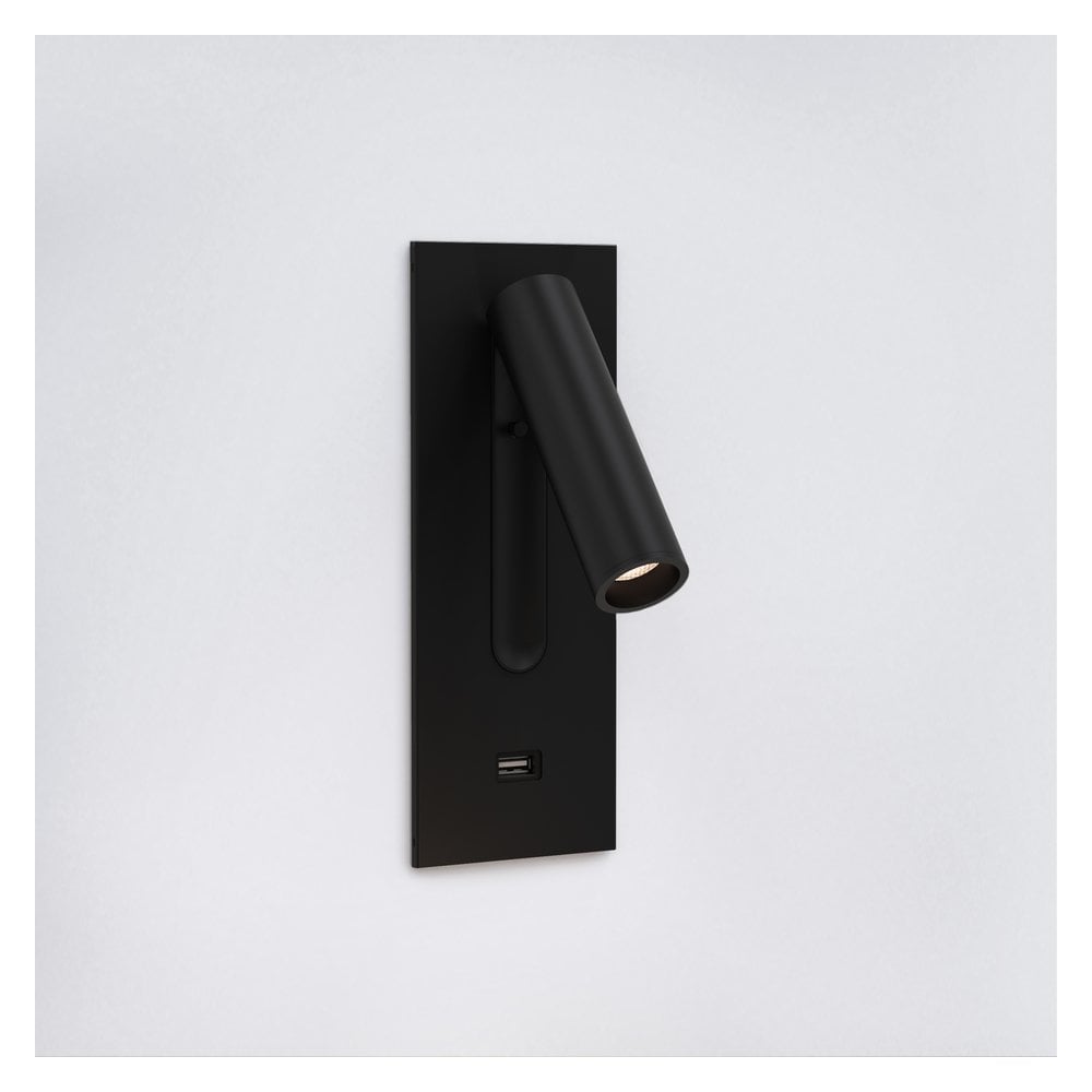 Sleek Matt Black Fuse 3 USB Wall Light with Integrated LED