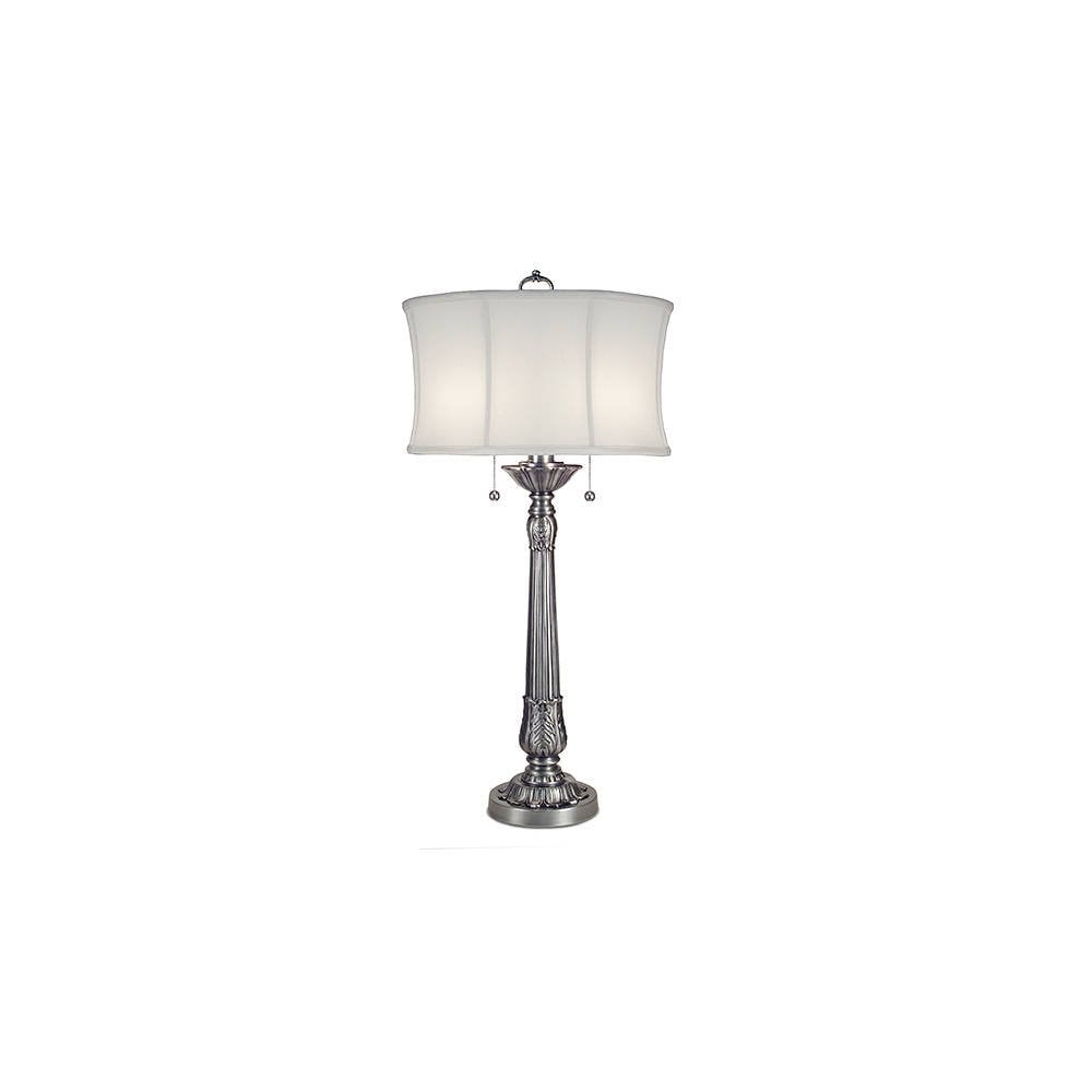 Elegant Pewter Dual-Light Table Lamp with Ivory Shade