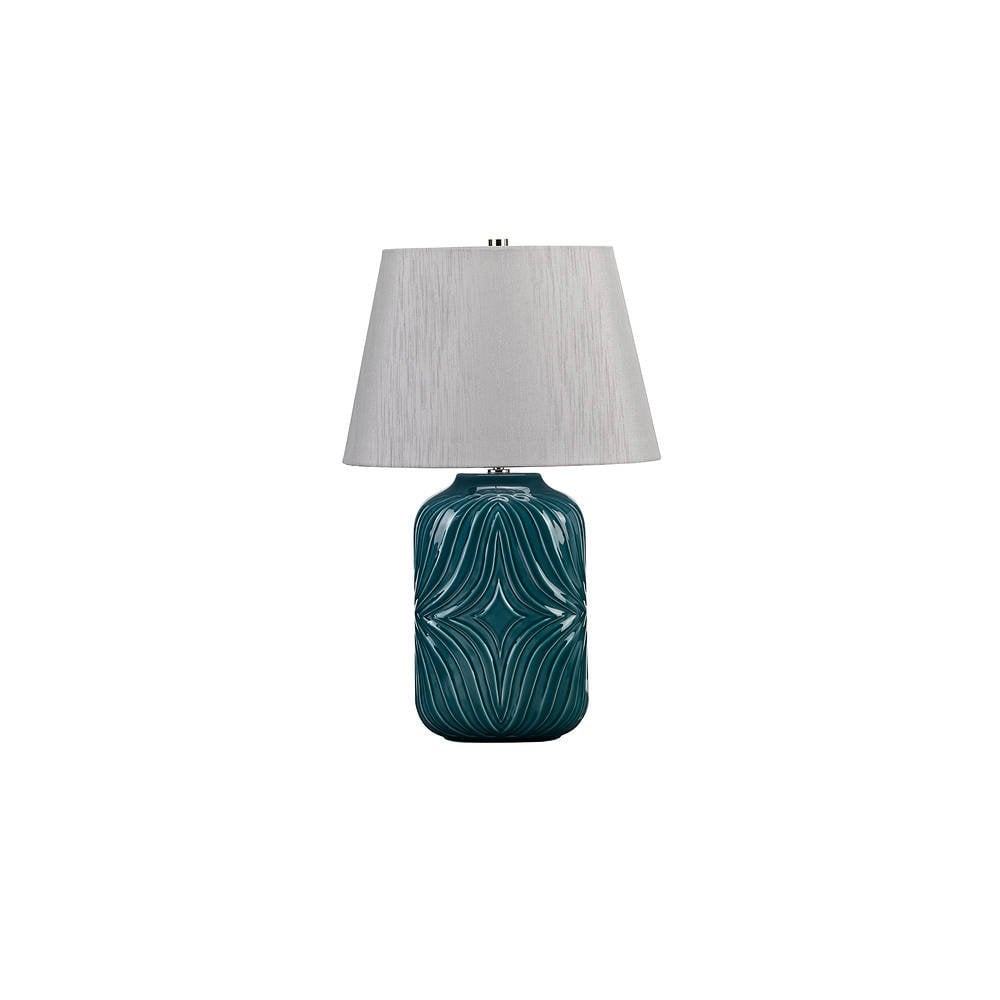Muse Turquoise Diamond Sculpted Table Lamp with Light Grey Shade
