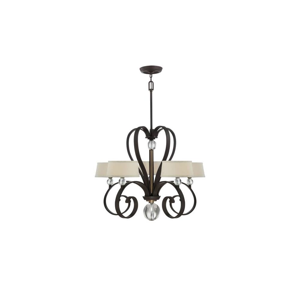 Madison Manor 5-Light Western Bronze Chandelier with White Linen Shades