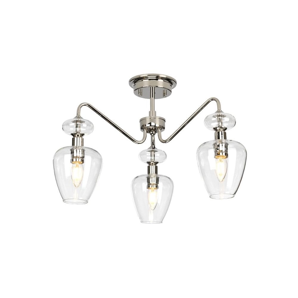 Armand Three-Light Semi-Flush Ceiling Fixture - Polished Nickel with Clear Glass Shades