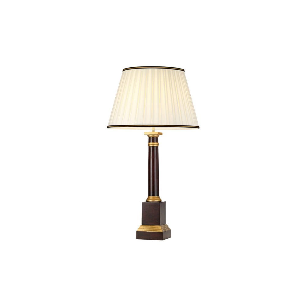 Louviers Elegance: Oxblood Wood Table Lamp with Ivory Pleated Empire Shade