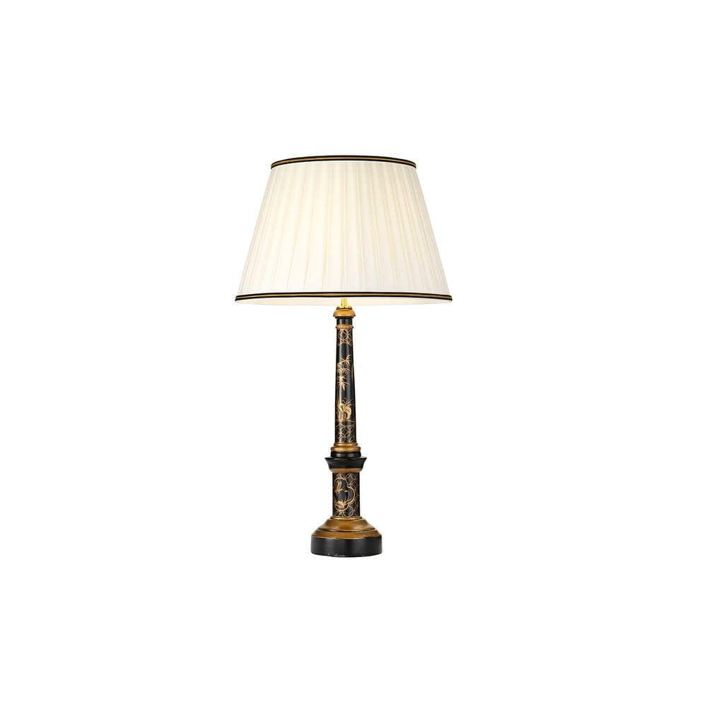 Strasbourg Elegance: Black and Gold Table Lamp with Ivory Pleat Shade