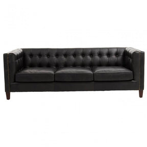 King Three Seat Antique Ebony Leather Sofa