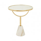 Oria White Glass White Marble Base Side Table