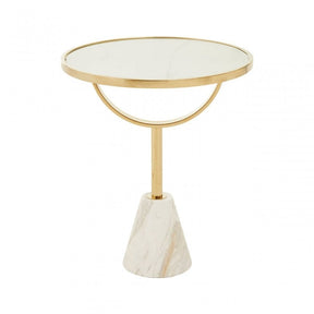 Oria White Glass White Marble Base Side Table