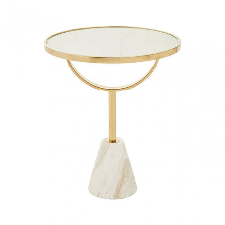Oria White Glass White Marble Base Side Table