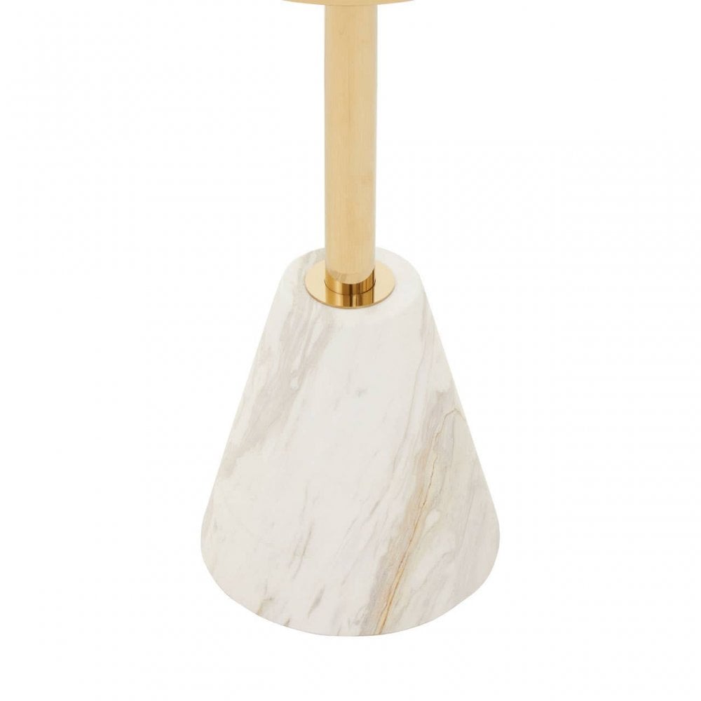 Oria White Glass White Marble Base Side Table