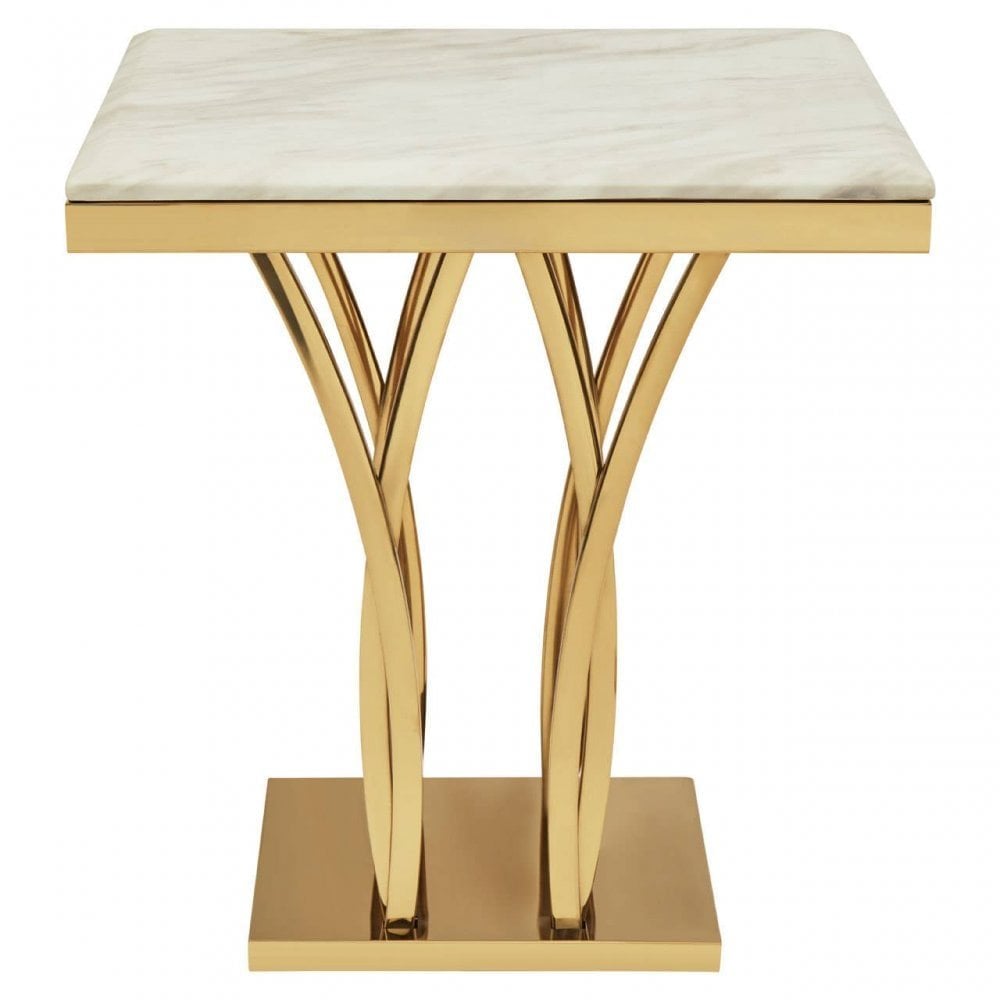 Arenza White Marble And Titan Gold Side Table.