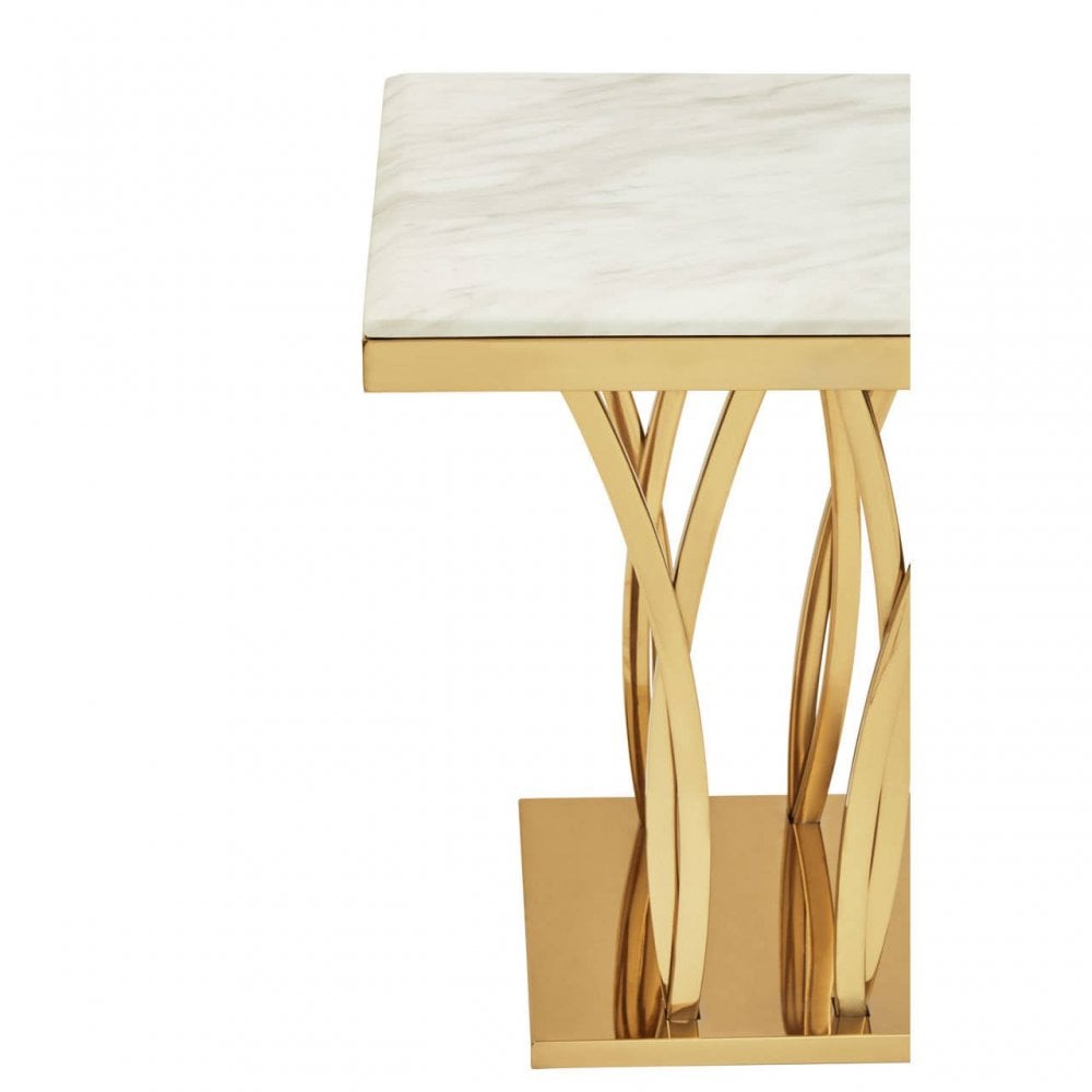 Arenza White Marble And Titan Gold Side Table.