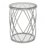 Ackley Clear Glass And Silver Frame Round Side Table.