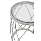 Ackley Clear Glass And Silver Frame Round Side Table.