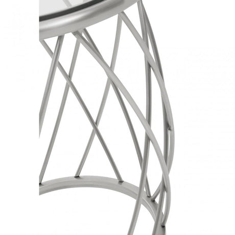 Ackley Clear Glass And Silver Frame Round Side Table.