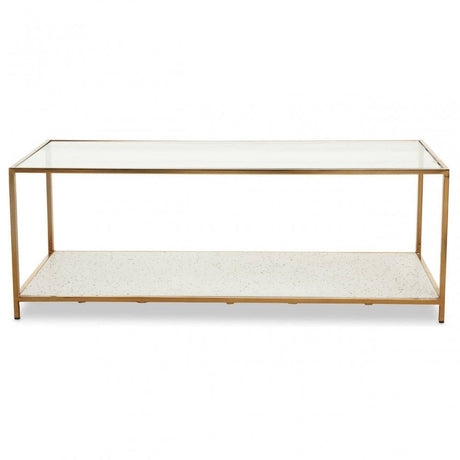 Novi Glass And White Terrazzo Gold Frame Coffee Table