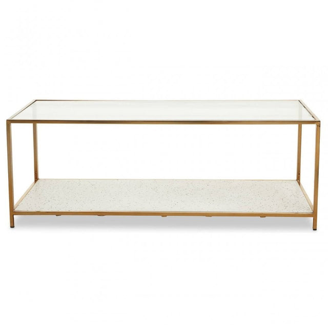 Novi Glass And White Terrazzo Gold Frame Coffee Table
