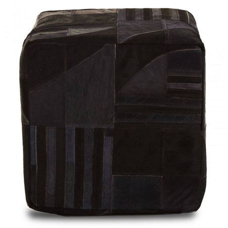 Safira Black And Grey Leather Pouffe